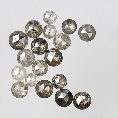 5.75 CT, 18 Pcs Salt and Pepper Round Rose cut Gray Black Loose Diamonds Mix Lot
