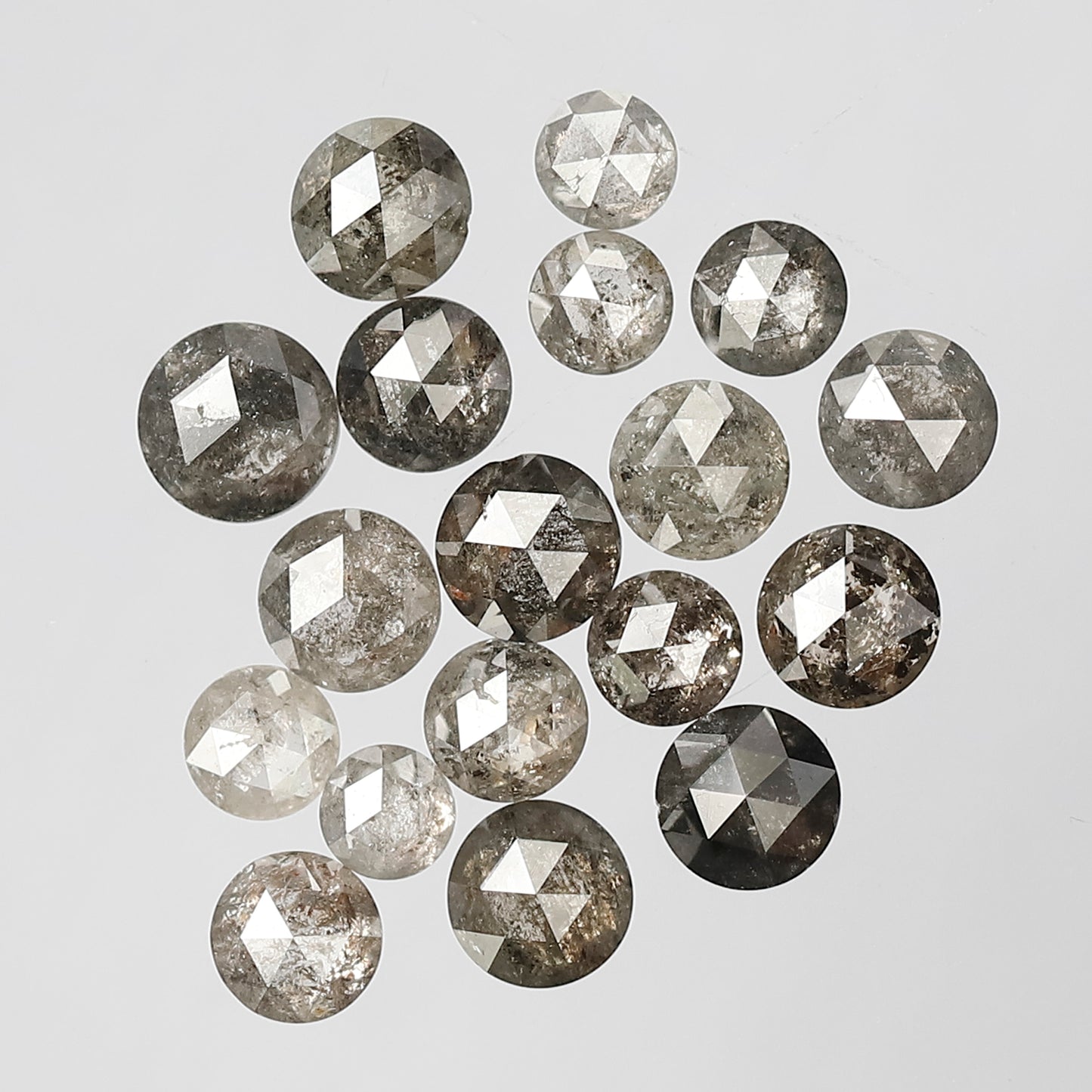 5.75 CT, 18 Pcs Salt and Pepper Round Rose cut Gray Black Loose Diamonds Mix Lot