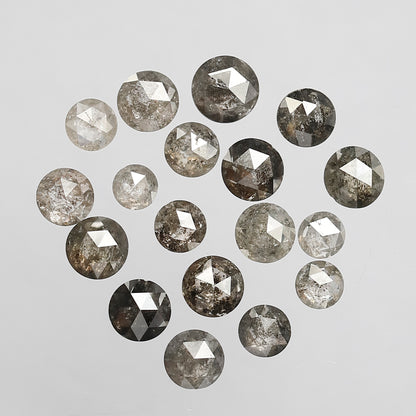 5.75 CT, 18 Pcs Salt and Pepper Round Rose cut Gray Black Loose Diamonds Mix Lot