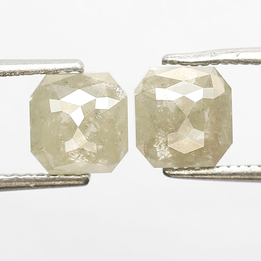 2.39 CT Pair Of Sparkling Asscher Shaped Yellowish Grey Polished Loose Salt and Pepper Diamond Made For Stud Earrings