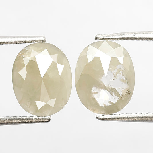 2.44 CT Twin Pair Of Glaring Multi Faceted Polished Flat Back Yellowish Oval Shape Salt and Pepper Diamond Ideal For Making Bridal Ear Rings