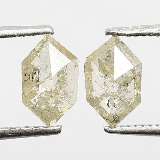 8 MM Elongated Hexagon Shaped Natural Translucent Diamond, 1.20 CT Pair Of Yellowish Loose Conflict Free Salt and Pepper for stud Earrings