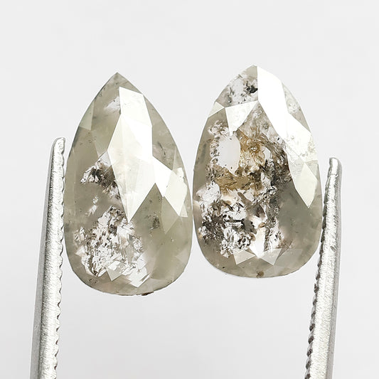 Natural 2.37 Ct Gray Black Pear Diamonds | 10.90 mm Salt & Pepper Loose Pair Diamonds