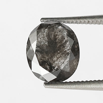 1.39 CT oval Shape Salt and Pepper Diamond 7.60 MM black grey Color Loose Natural Diamond For Wedding Ring