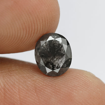 1.39 CT oval Shape Salt and Pepper Diamond 7.60 MM black grey Color Loose Natural Diamond For Wedding Ring