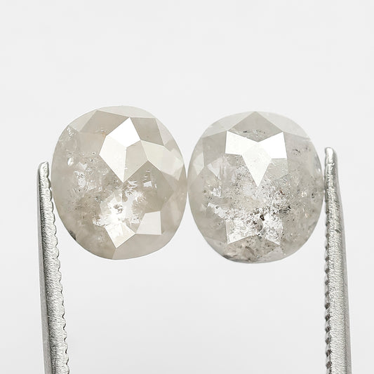 3.29 CT Oval Diamond Pair, 8.3 MM Natural Gray Black Loose Salt and Pepper Diamonds For Earrings