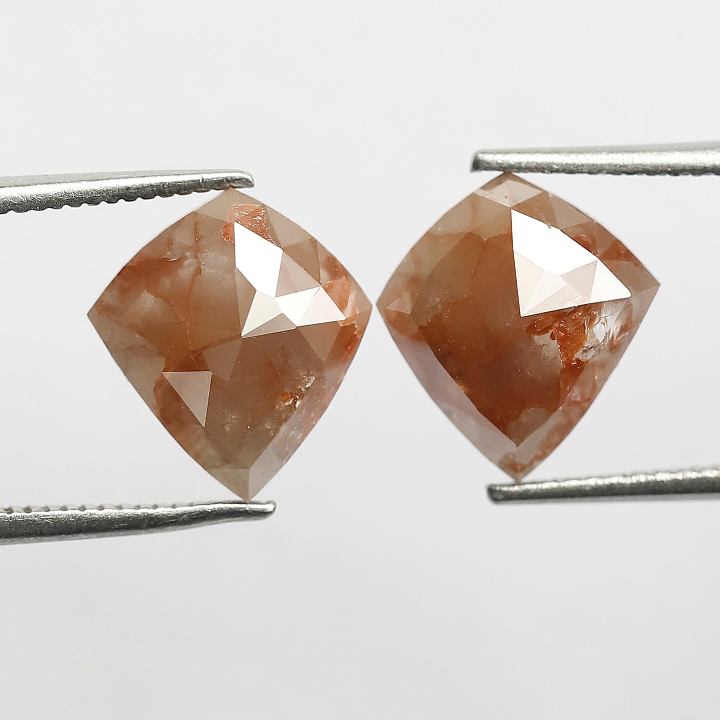 4.57 CT Pair Of Modified cut Diamonds, 11 MM Natural Reddish Gray Color Earth Mined Rustic Diamonds