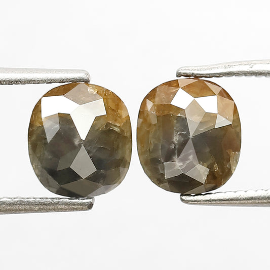2.12 CT Splendid Yellowish Grey Pair Of Oval Shaped Half Faceted Flat Back Salt and Pepper Diamond Ideal For Making Stunning Set Of Earrings