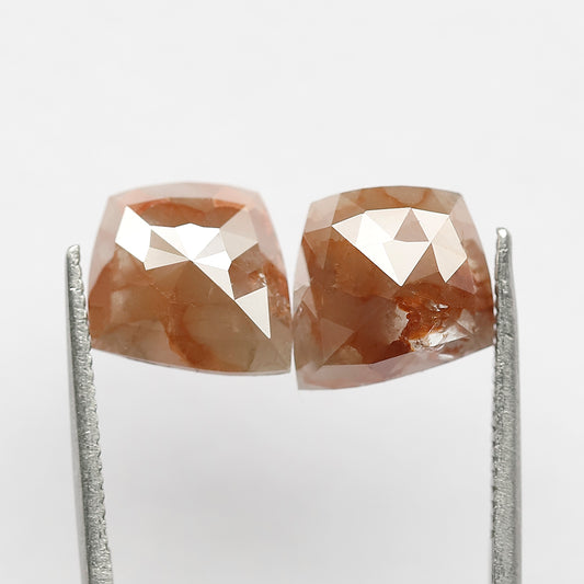 4.57 CT Pair Of Modified cut Diamonds, 11 MM Natural Reddish Gray Color Earth Mined Rustic Diamonds