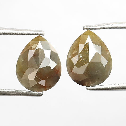 2.65 CT Twin Pair Of Natural Grayish Green Pear Shaped Ethically Sourced Loose Salt and Pepper Diamond