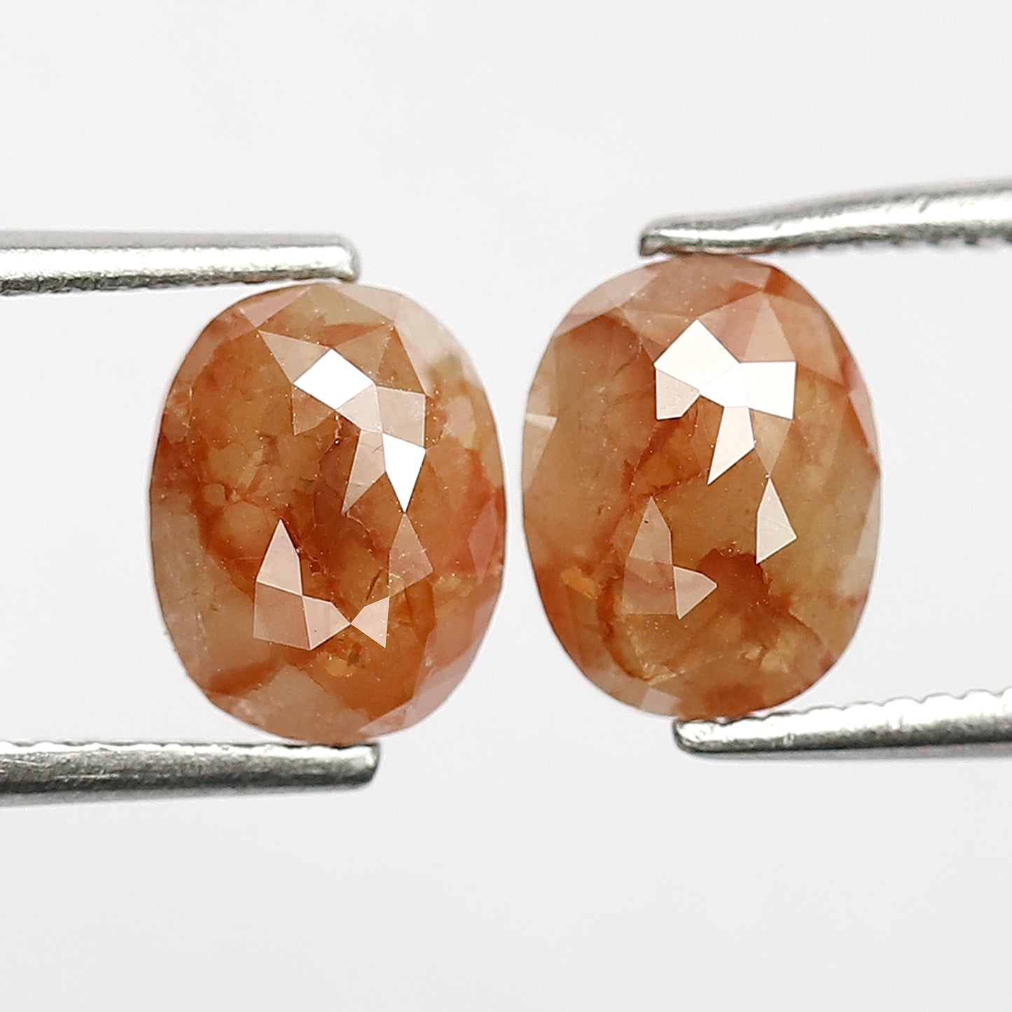 2.10 Ct Oval Rustic Diamond Pair | 7.50 mm Natural Reddish Loose Diamonds for Stud Earrings