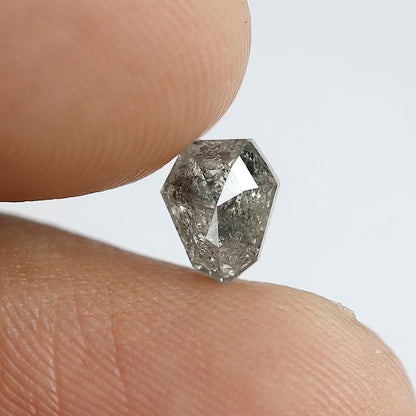 0.95 CT shield Shape Salt and Pepper Diamond 6.50 MM black grey Color Loose Natural Diamond For Wedding Ring