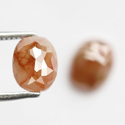 2.10 Ct Oval Rustic Diamond Pair | 7.50 mm Natural Reddish Loose Diamonds for Stud Earrings