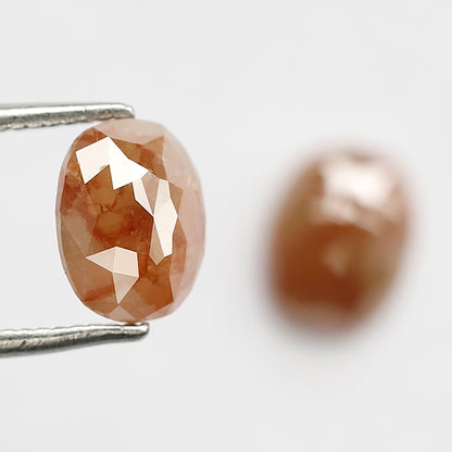 2.10 Ct Oval Rustic Diamond Pair | 7.50 mm Natural Reddish Loose Diamonds for Stud Earrings