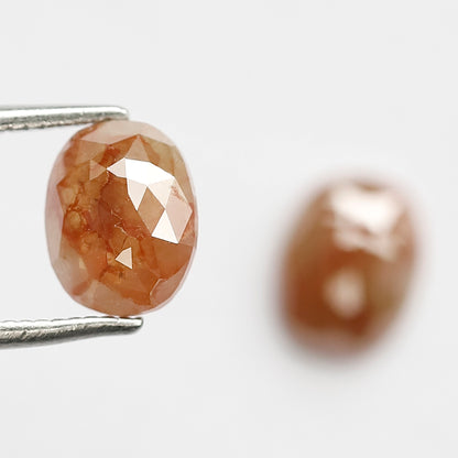 2.10 Ct Oval Rustic Diamond Pair | 7.50 mm Natural Reddish Loose Diamonds for Stud Earrings