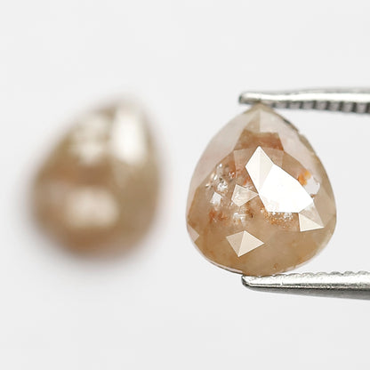 2.41 CT Pear Rustic Diamond Pair, Loose Earth Mined Grayish Red color Diamonds For Bridal Jewelry