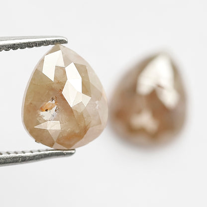 2.41 CT Pear Rustic Diamond Pair, Loose Earth Mined Grayish Red color Diamonds For Bridal Jewelry