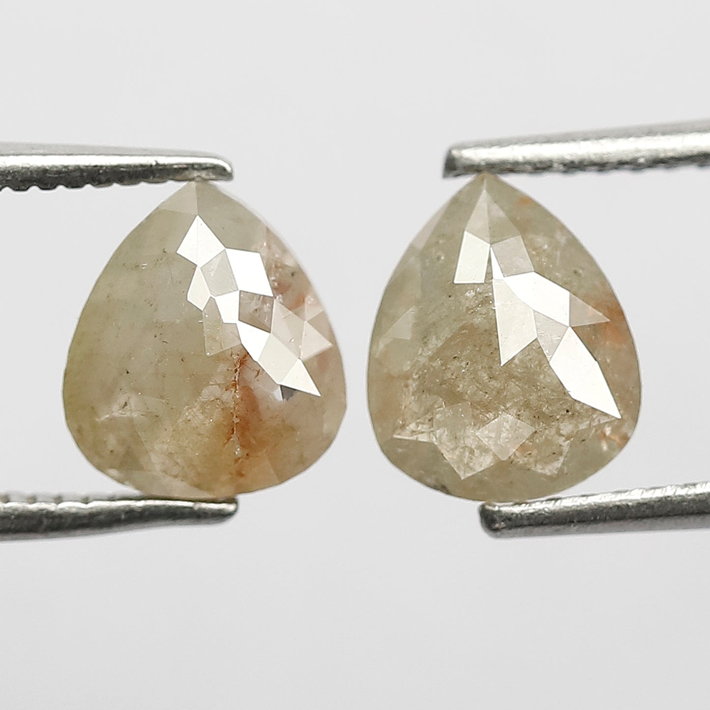 Pear Pair 2.06 Ct Natural Grayish Light Green Rustic Diamonds | 7.50 mm Loose Earrings Stones