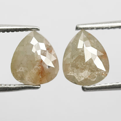 Pear Pair 2.06 Ct Natural Grayish Light Green Rustic Diamonds | 7.50 mm Loose Earrings Stones