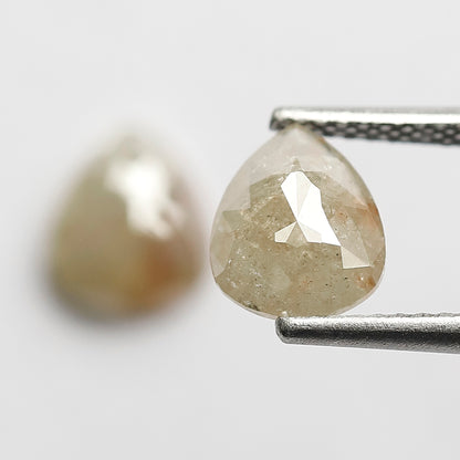 Pear Pair 2.06 Ct Natural Grayish Light Green Rustic Diamonds | 7.50 mm Loose Earrings Stones