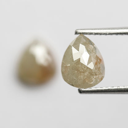 Pear Pair 2.06 Ct Natural Grayish Light Green Rustic Diamonds | 7.50 mm Loose Earrings Stones