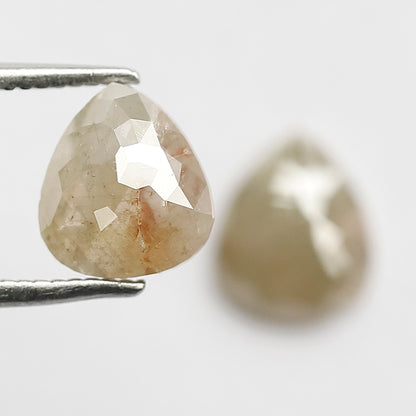 Pear Pair 2.06 Ct Natural Grayish Light Green Rustic Diamonds | 7.50 mm Loose Earrings Stones