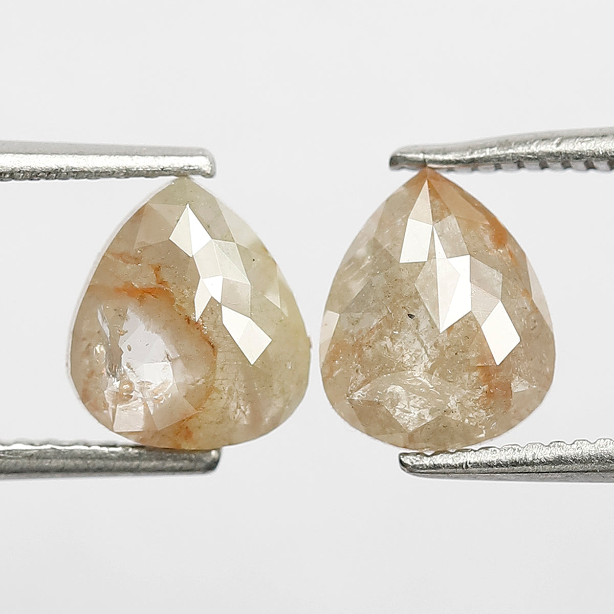 Pair Of Pear Shape 2.05 CT Loose Diamonds, 7.50 x 6.50 MM Natural Light Greenish Gray Conflict Free Diamonds For Earrings
