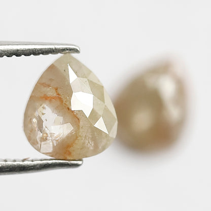 Pair Of Pear Shape 2.05 CT Loose Diamonds, 7.50 x 6.50 MM Natural Light Greenish Gray Conflict Free Diamonds For Earrings