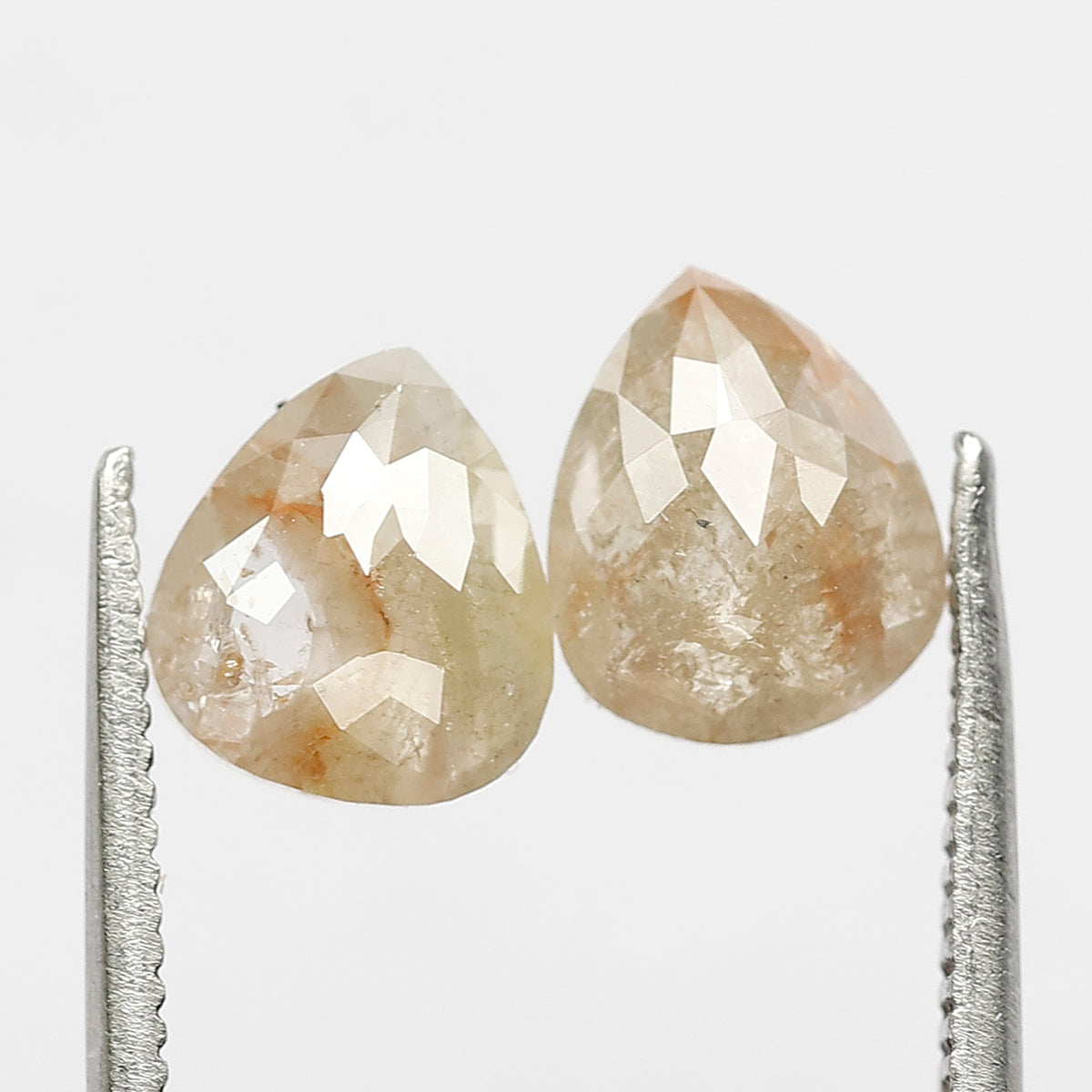 Pair Of Pear Shape 2.05 CT Loose Diamonds, 7.50 x 6.50 MM Natural Light Greenish Gray Conflict Free Diamonds For Earrings