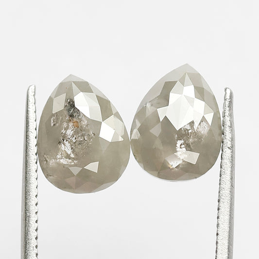 3.43 CT Pear Shape Diamond Pair, 9 x 7 MM Gray Black Loose Earth Mined Diamonds For Engagement Jewelry