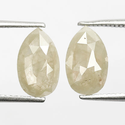 2.86 CT Pear Shape Diamond Pair, Natural Yellowish Loose Rustic Diamonds For Earrings