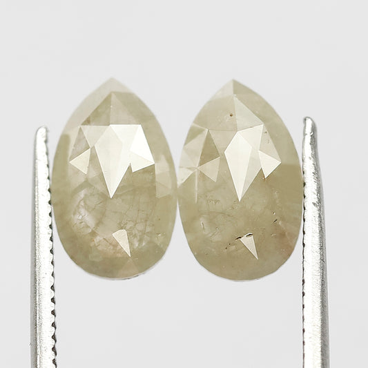 2.86 CT Pear Shape Diamond Pair, Natural Yellowish Loose Rustic Diamonds For Earrings