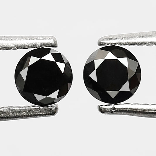 0.62 CT Twin Pair Of Heated Black 4.1 MM Full Cut Pointed Round Brilliant Cut Loose Diamond Perfect For Making Stud Handmade Earrings