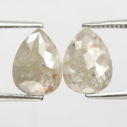 Natural 2.40 Ct Gray Black Pear Diamonds | Rustic Loose Pair for Wedding Jewelry