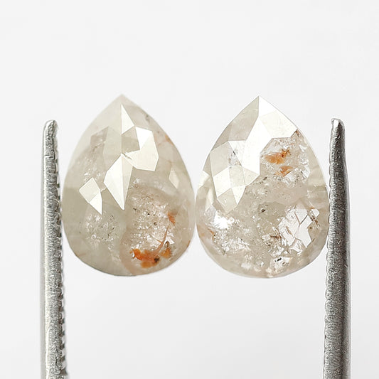 Natural 2.40 Ct Gray Black Pear Diamonds | Rustic Loose Pair for Wedding Jewelry