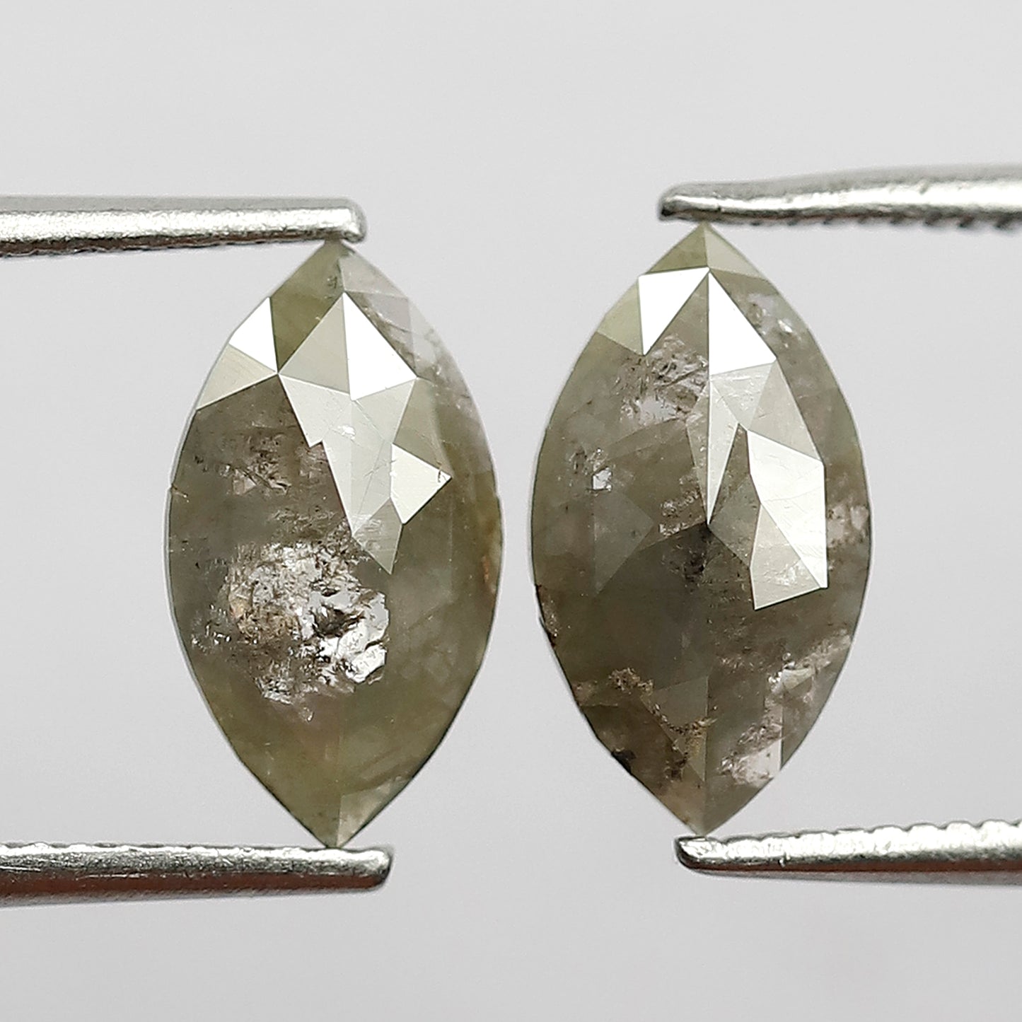 1.91 Ct Marquise Cut Diamond Pair | Natural Greenish Gray Rustic Conflict Free Loose Diamonds