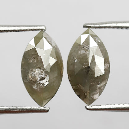 1.91 Ct Marquise Cut Diamond Pair | Natural Greenish Gray Rustic Conflict Free Loose Diamonds