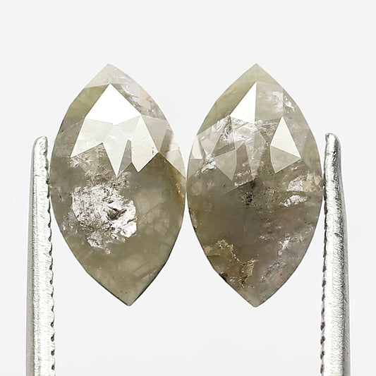 1.91 Ct Marquise Cut Diamond Pair | Natural Greenish Gray Rustic Conflict Free Loose Diamonds