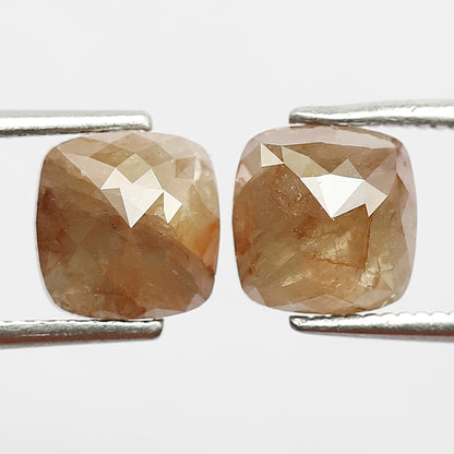 3.20 CT Pair Of Cushion Rustic Diamonds, Natural 7.10 MM Yellowish Red color Ethically Sourced Diamonds