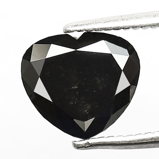 Natural Treated 1.76 Carat Heart Cut Black Diamond, 7.30 mm Loose Diamond for Proposal Ring and Custom Jewelry Design