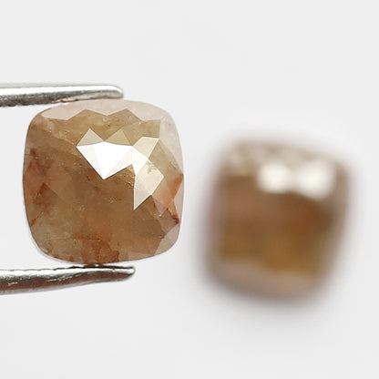 3.20 CT Pair Of Cushion Rustic Diamonds, Natural 7.10 MM Yellowish Red color Ethically Sourced Diamonds