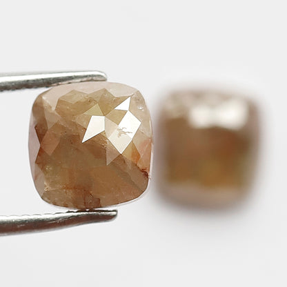3.20 CT Pair Of Cushion Rustic Diamonds, Natural 7.10 MM Yellowish Red color Ethically Sourced Diamonds