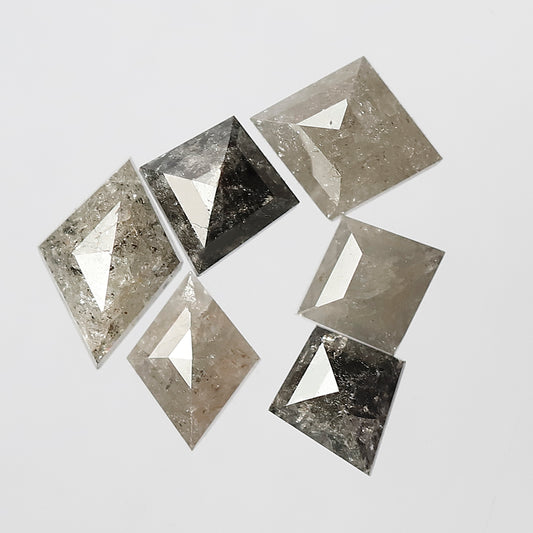 5.17 Ct 6 Pcs Kite Shape Gray Black Diamonds | Natural Loose Diamond Lot for Bracelet