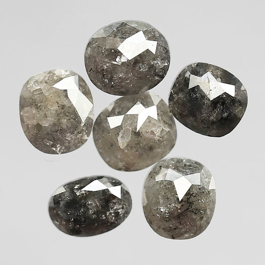 6 Pcs Oval Shape Natural Gray Black Diamonds | 4.73 Ct Loose Salt and Pepper Diamond Lot for Jewelry