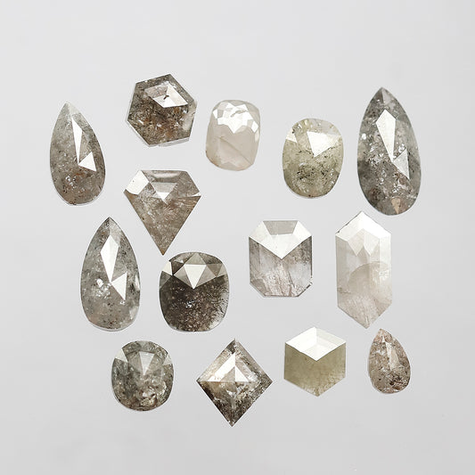 5.45 Ct Mixed Shape Diamond Lot | 14 Pcs Gray Black Salt & Pepper 4–8 mm Loose Diamonds