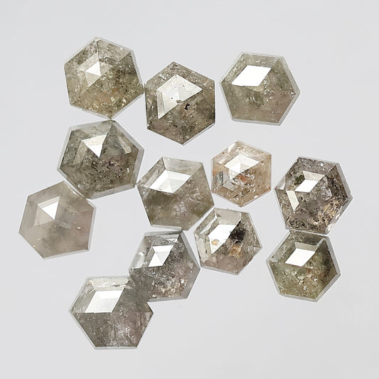 5.29 Ct Hexagon Diamond Lot | 12 Pcs Gray Black Salt & Pepper 3–4 mm Natural Loose Diamonds