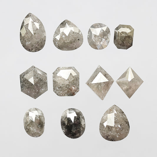 Natural 5.51 Ct Salt & Pepper Diamonds | 11 Pcs Gray Black 4.5–7.4 mm Mixed Shape Lot For Jewelry
