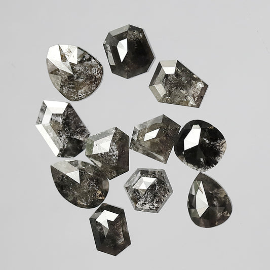 4.48 Ct Mixed Shape Diamond Lot | 11 Pcs Black Gray Salt & Pepper 4–6 mm Loose Diamonds