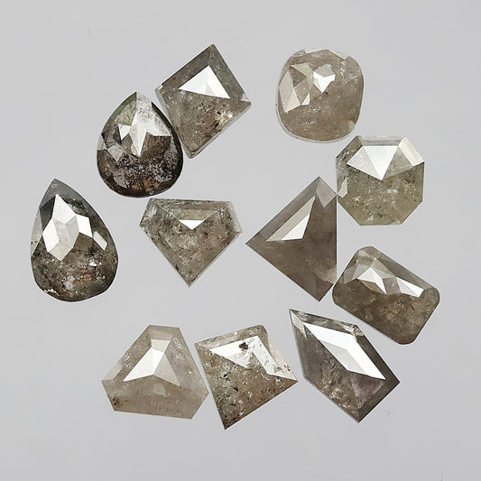 6.51 Ct Mixed Shape Natural Gray Diamonds | 11 Pcs 5–7 mm Salt & Pepper Loose Diamond Lot
