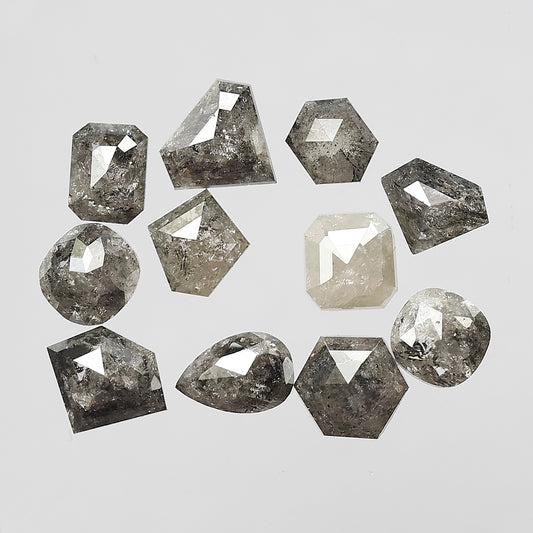 11 Pcs Mixed Shape Natural Gray Black Diamonds | 8.32 Ct 5.20–6.40 mm Salt & Pepper Diamond Lot